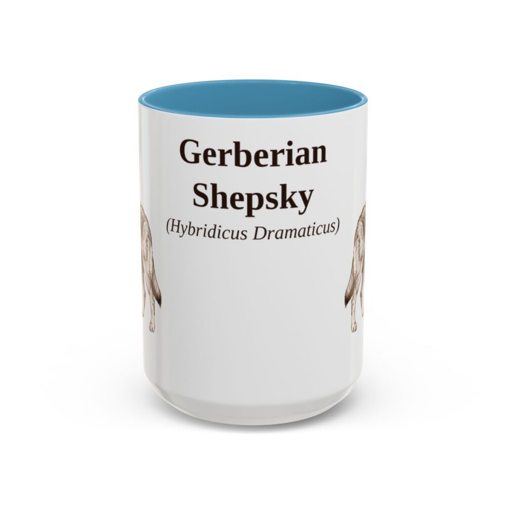 15oz Gerberian Shepsky Latin Mug, Light Blue, front view