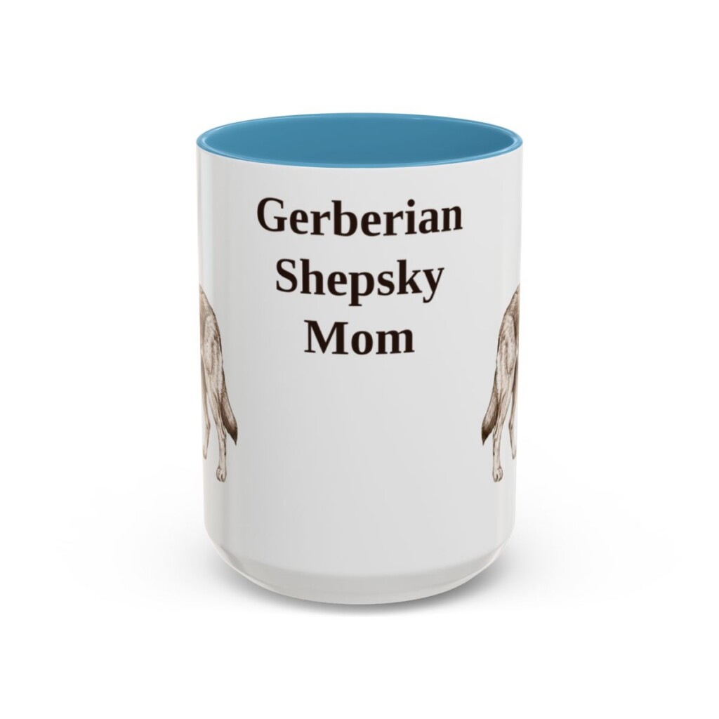 15oz Gerberian Shepsky Dog Mom Mug, Light Blue, front view