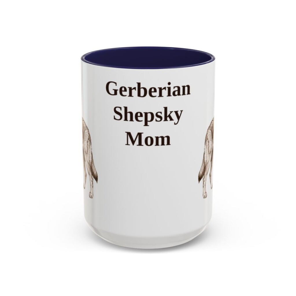 15oz Gerberian Shepsky Dog Mom Mug, Navy, front view