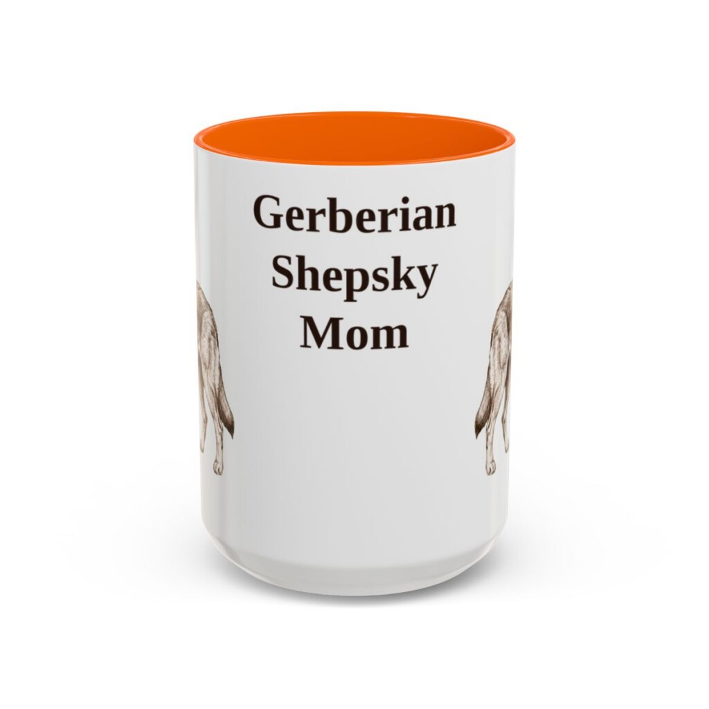 15oz Gerberian Shepsky Dog Mom Mug, Orange, front view