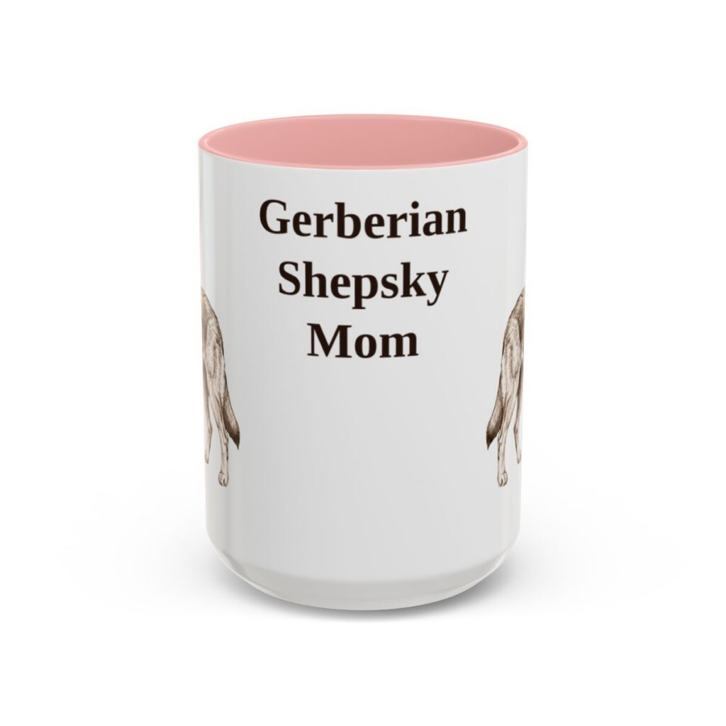 15oz Gerberian Shepsky Dog Mom Mug, Pink, front view
