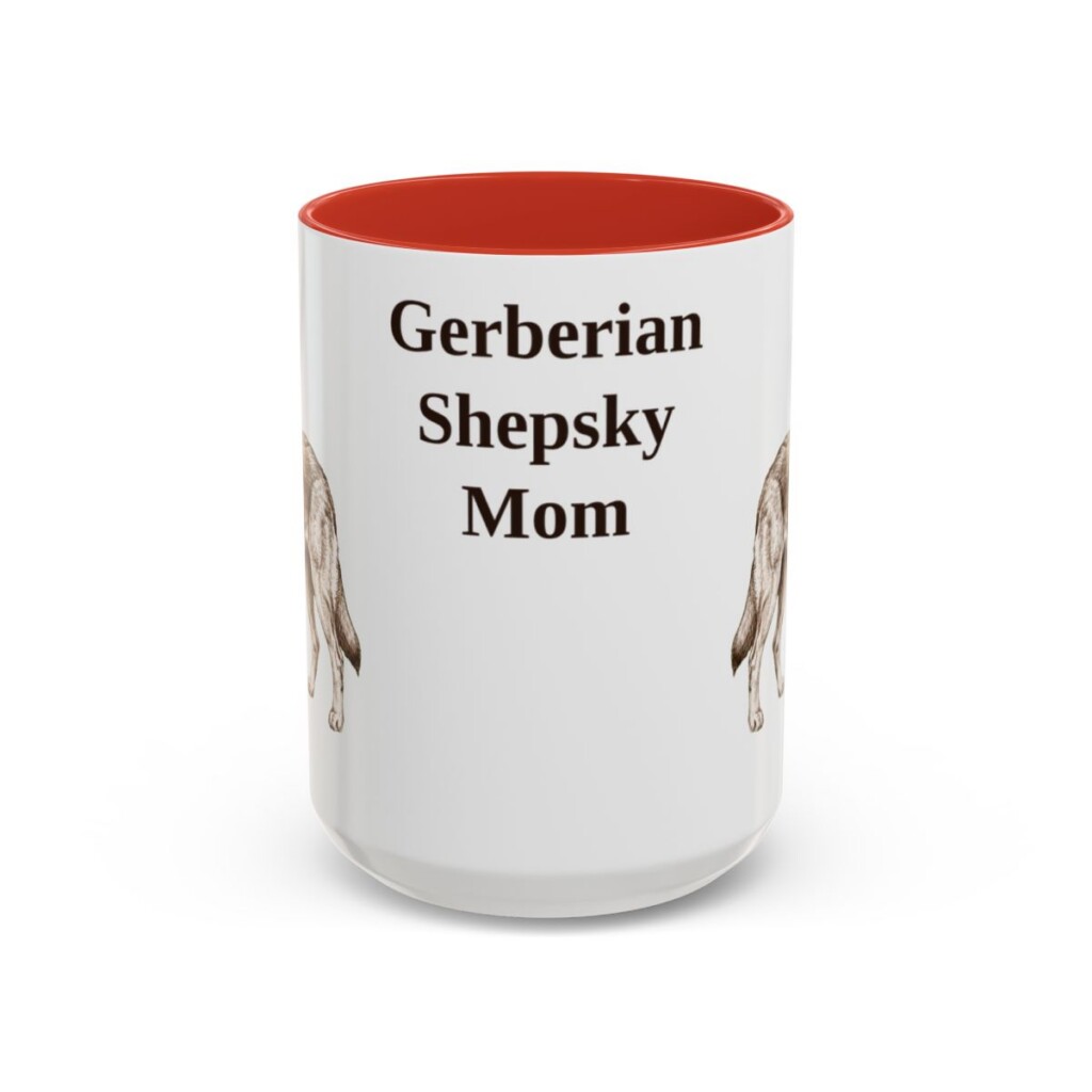 15oz Gerberian Shepsky Dog Mom Mug, Red, front view
