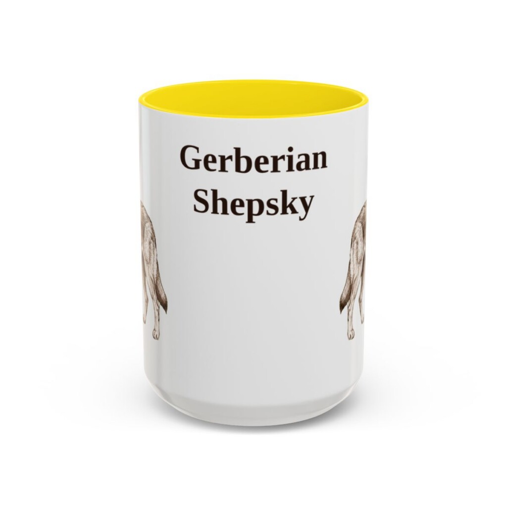 15oz Gerberian Shepsky Mug, Yellow, front view