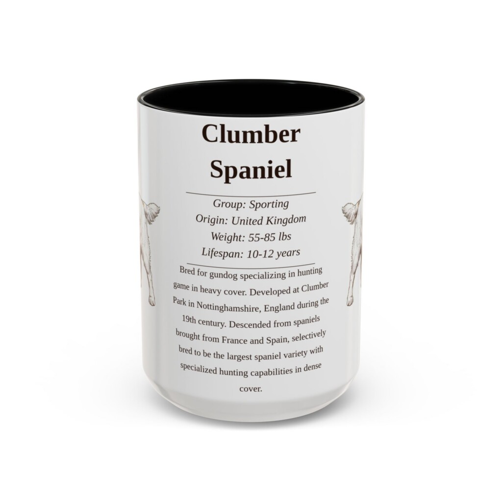 15oz Clumber Spaniel Mug, Illustrated Dog Breed Facts Coffee Mug, Vintage Dog Keepsake Gift