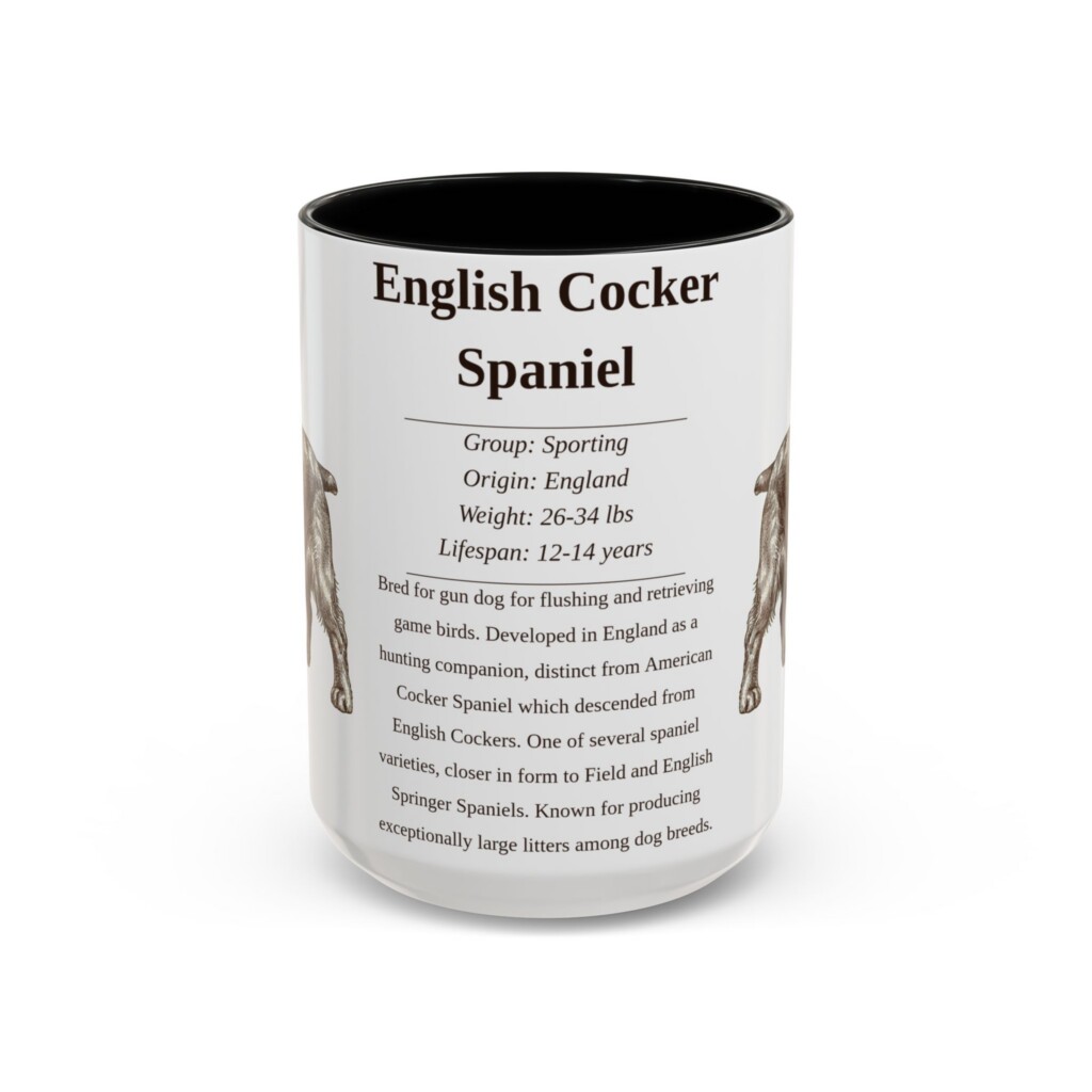 15oz English Cocker Spaniel Mug, Illustrated Dog Breed Facts Coffee Mug, Vintage Dog Keepsake Gift
