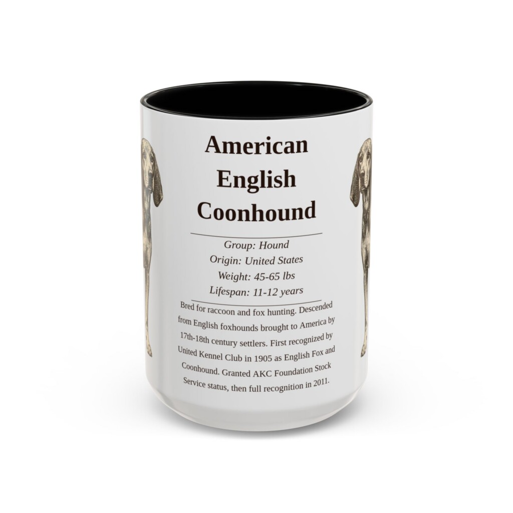 15oz American English Coonhound Mug, Illustrated Dog Breed Facts Coffee Mug, Vintage Dog Keepsake Gift