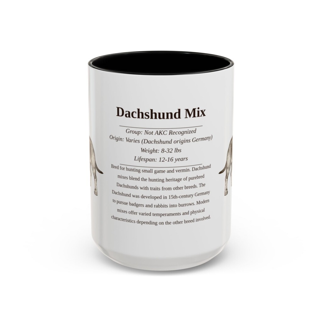 15oz Dachshund Mix Mug, Illustrated Dog Breed Facts Coffee Mug, Vintage Dog Keepsake Gift