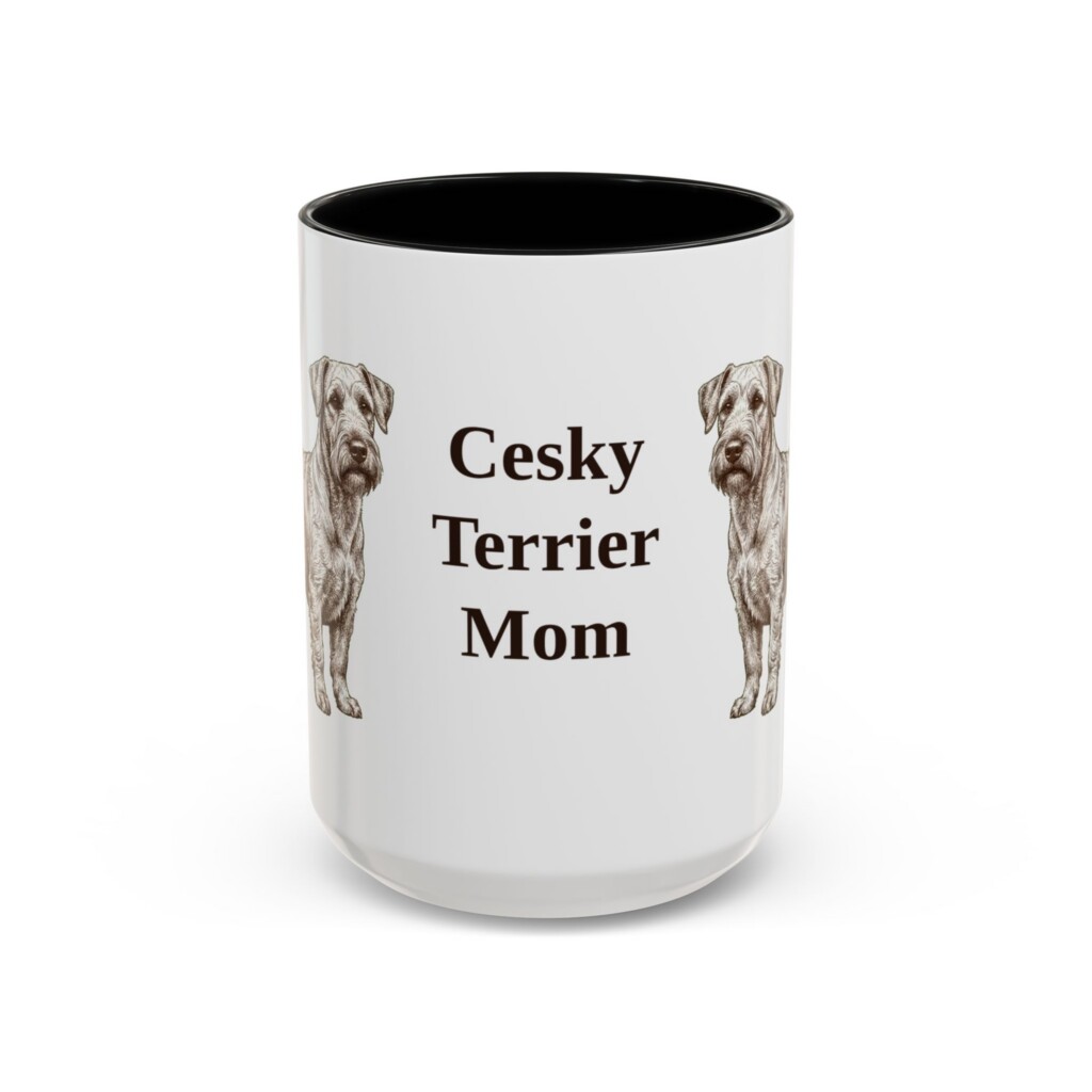 15oz Cesky Terrier Dog Mom Mug, Vintage Sketch Coffee Mug, Dog Mom Gift