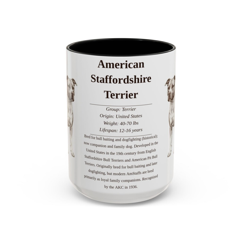 16489541419177674263_2048.jpeg 15oz American Staffordshire Terrier Mug, Illustrated Dog Breed Facts Coffee Mug, Vintage Dog Keepsake Gift
