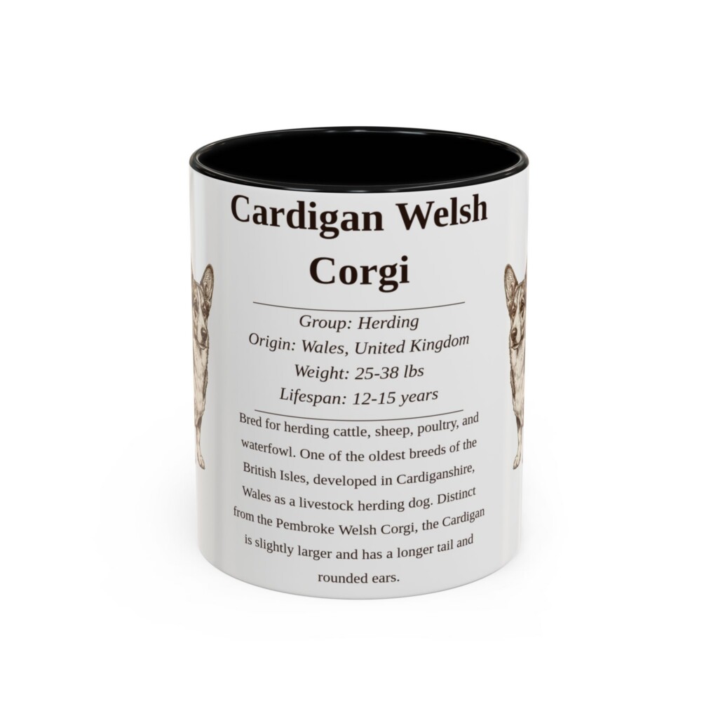 11oz Cardigan Welsh Corgi Mug, Illustrated Dog Breed Facts Coffee Mug, Vintage Dog Keepsake Gift