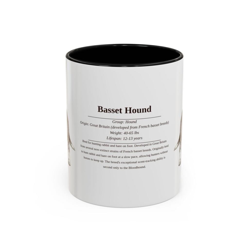 11oz Basset Hound Mug, Illustrated Dog Breed Facts Coffee Mug, Vintage Dog Keepsake Gift