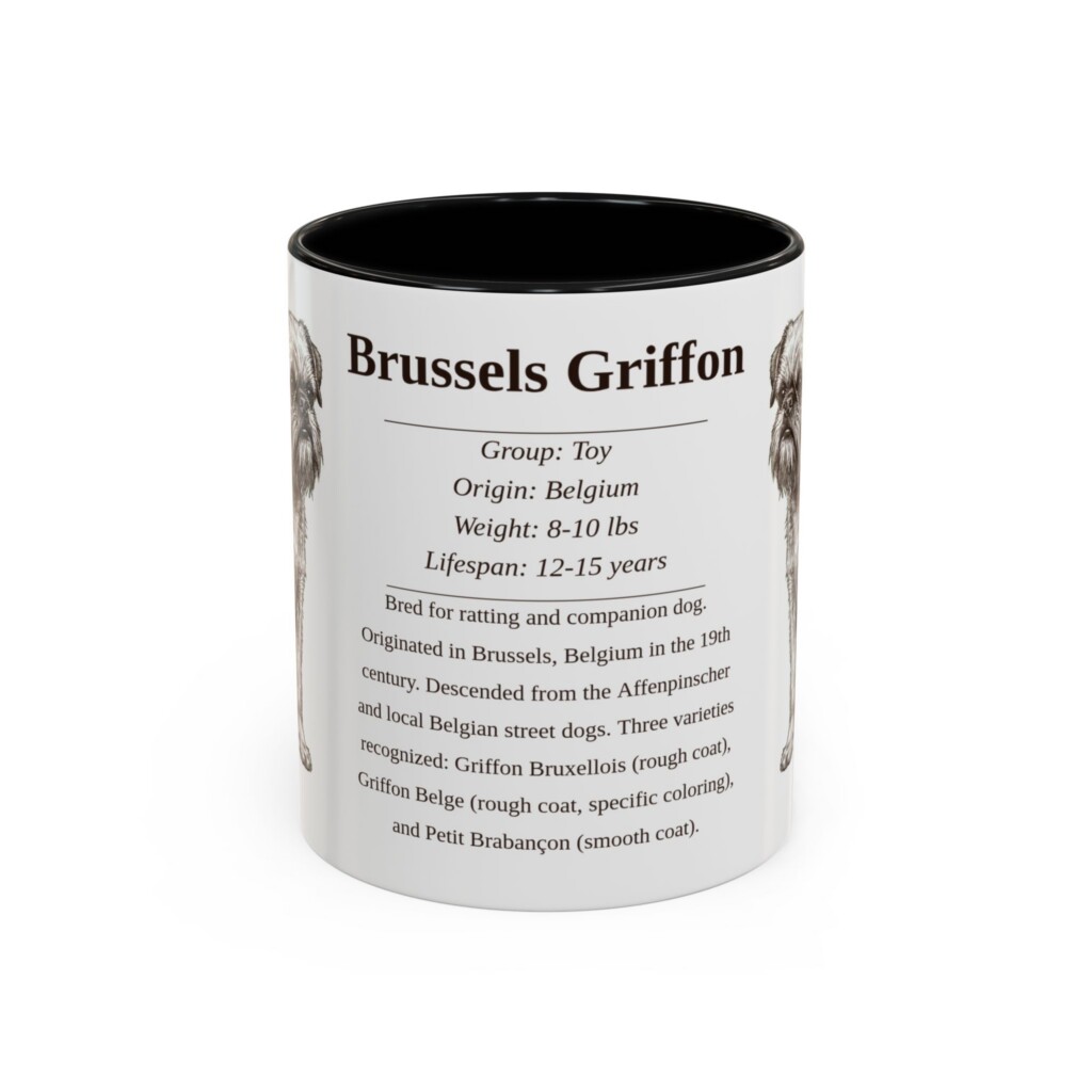 11oz Brussels Griffon Mug, Illustrated Dog Breed Facts Coffee Mug, Vintage Dog Keepsake Gift
