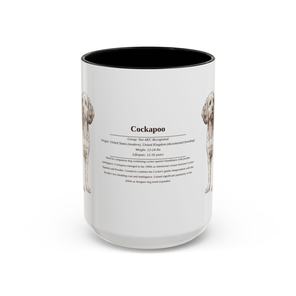 15oz Cockapoo Mug, Illustrated Dog Breed Facts Coffee Mug, Vintage Dog Keepsake Gift