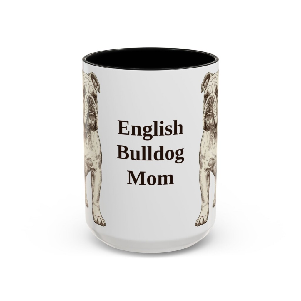 15oz English Bulldog Dog Mom Mug, Vintage Sketch Coffee Mug, Dog Mom Gift