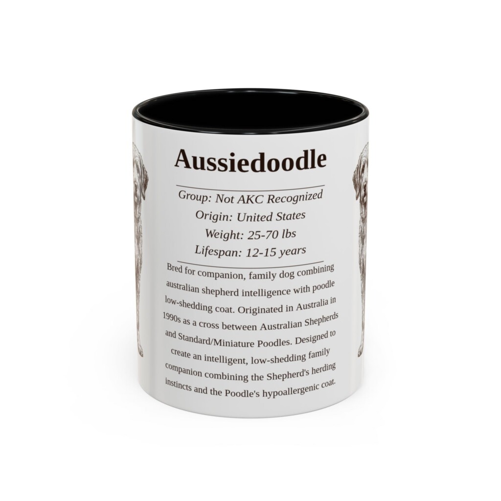 11oz Aussiedoodle Mug, Illustrated Dog Breed Facts Coffee Mug, Vintage Dog Keepsake Gift