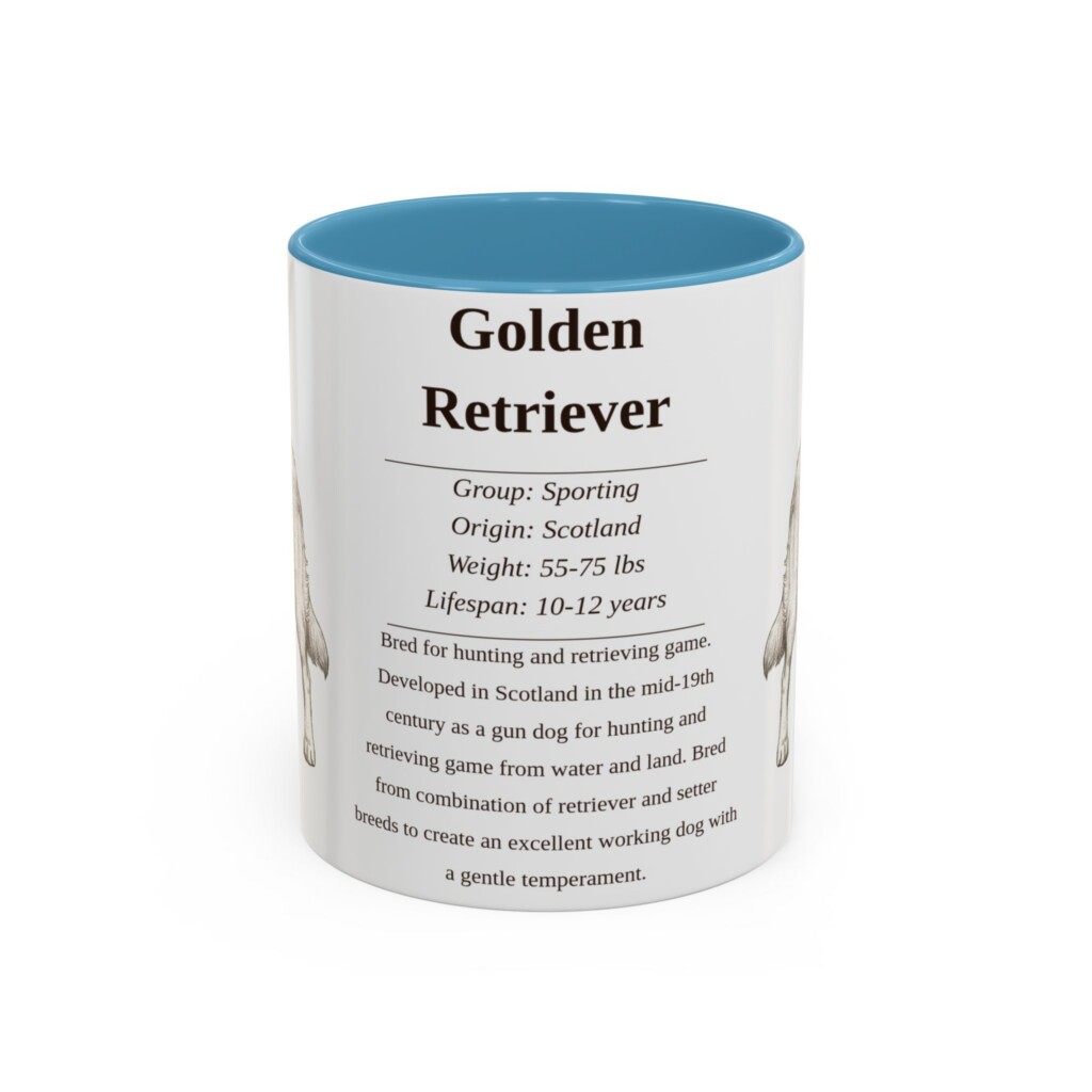 11oz Golden Retriever Mug, Illustrated Dog Breed Facts Coffee Mug, Vintage Dog Keepsake Gift