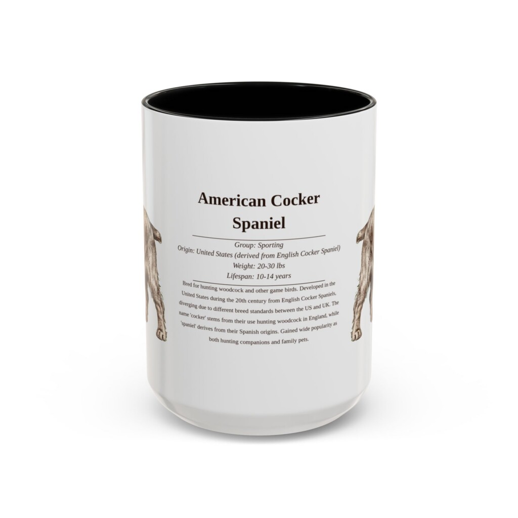 15oz American Cocker Spaniel Mug, Illustrated Dog Breed Facts Coffee Mug, Vintage Dog Keepsake Gift