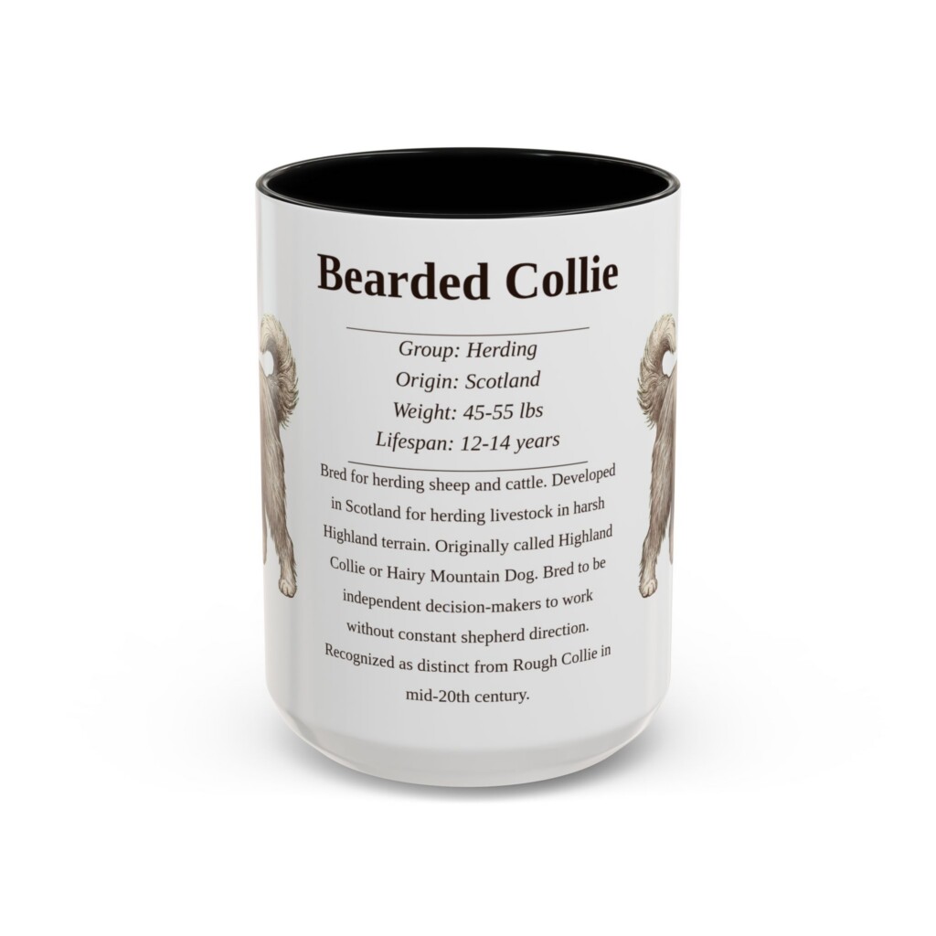 1765224536773441246_2048.jpeg 15oz Bearded Collie Mug, Illustrated Dog Breed Facts Coffee Mug, Vintage Dog Keepsake Gift