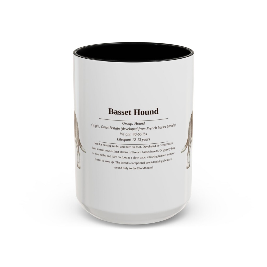 1782003124111537537_2048.jpeg 15oz Basset Hound Mug, Illustrated Dog Breed Facts Coffee Mug, Vintage Dog Keepsake Gift