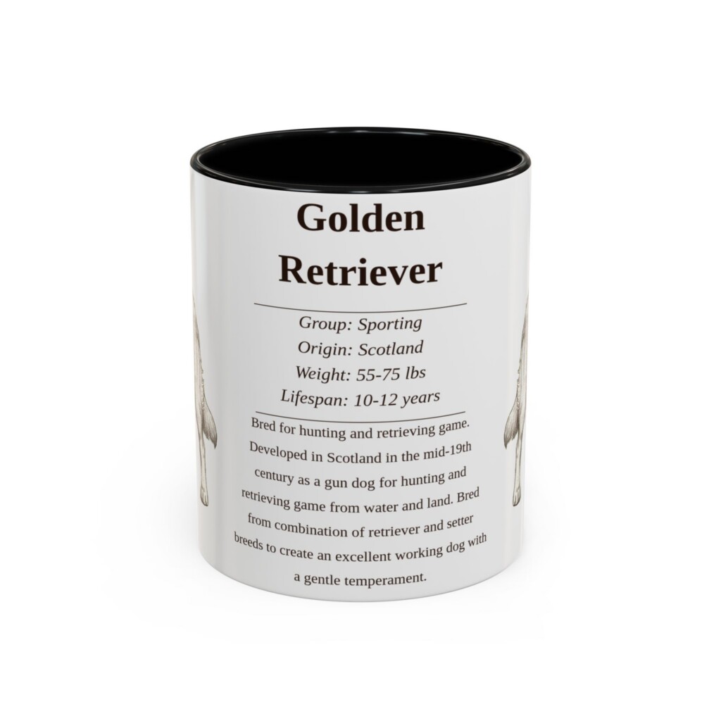 11oz Golden Retriever Mug, Illustrated Dog Breed Facts Coffee Mug, Vintage Dog Keepsake Gift