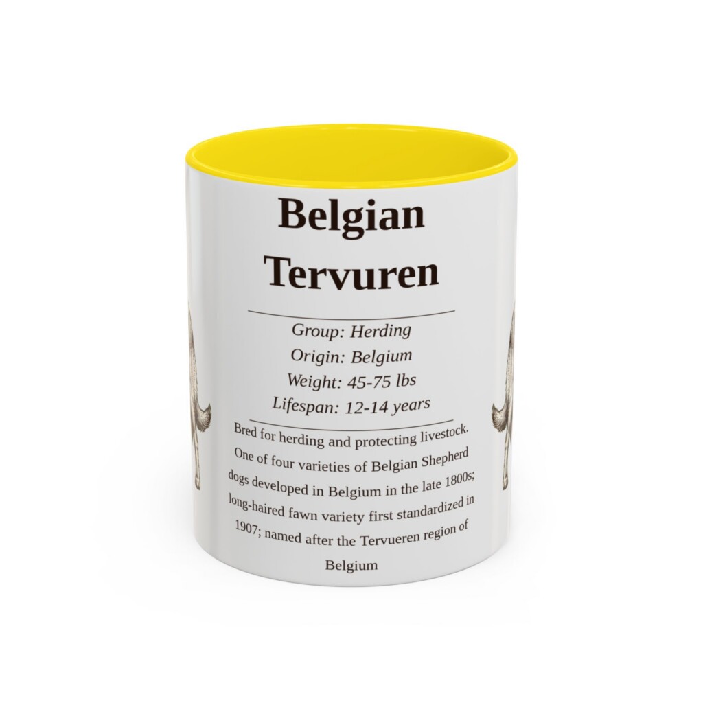 11oz Belgian Tervuren Mug, Illustrated Dog Breed Facts Coffee Mug, Vintage Dog Keepsake Gift