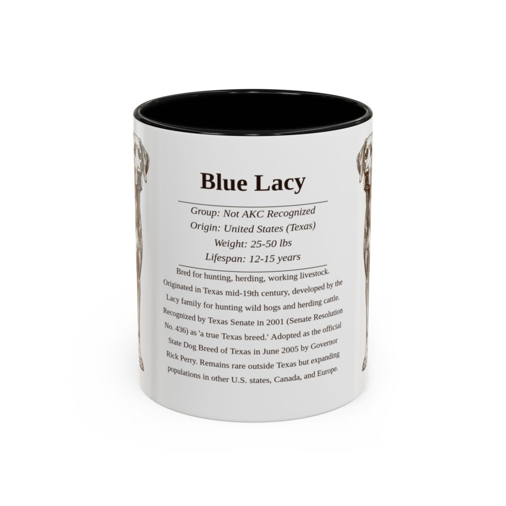 11oz Blue Lacy Mug, Illustrated Dog Breed Facts Coffee Mug, Vintage Dog Keepsake Gift