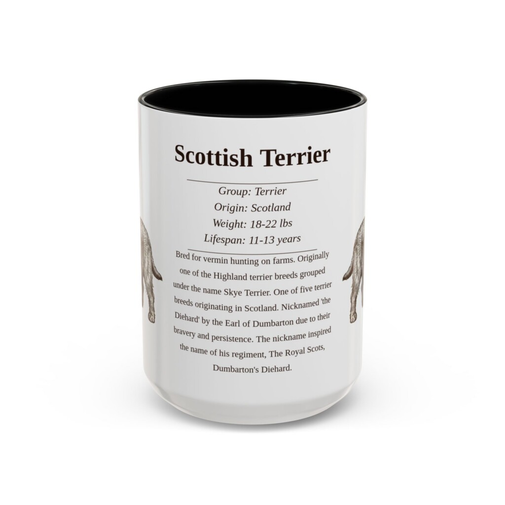15oz Scottish Terrier Mug, Illustrated Dog Breed Facts Coffee Mug, Vintage Dog Keepsake Gift