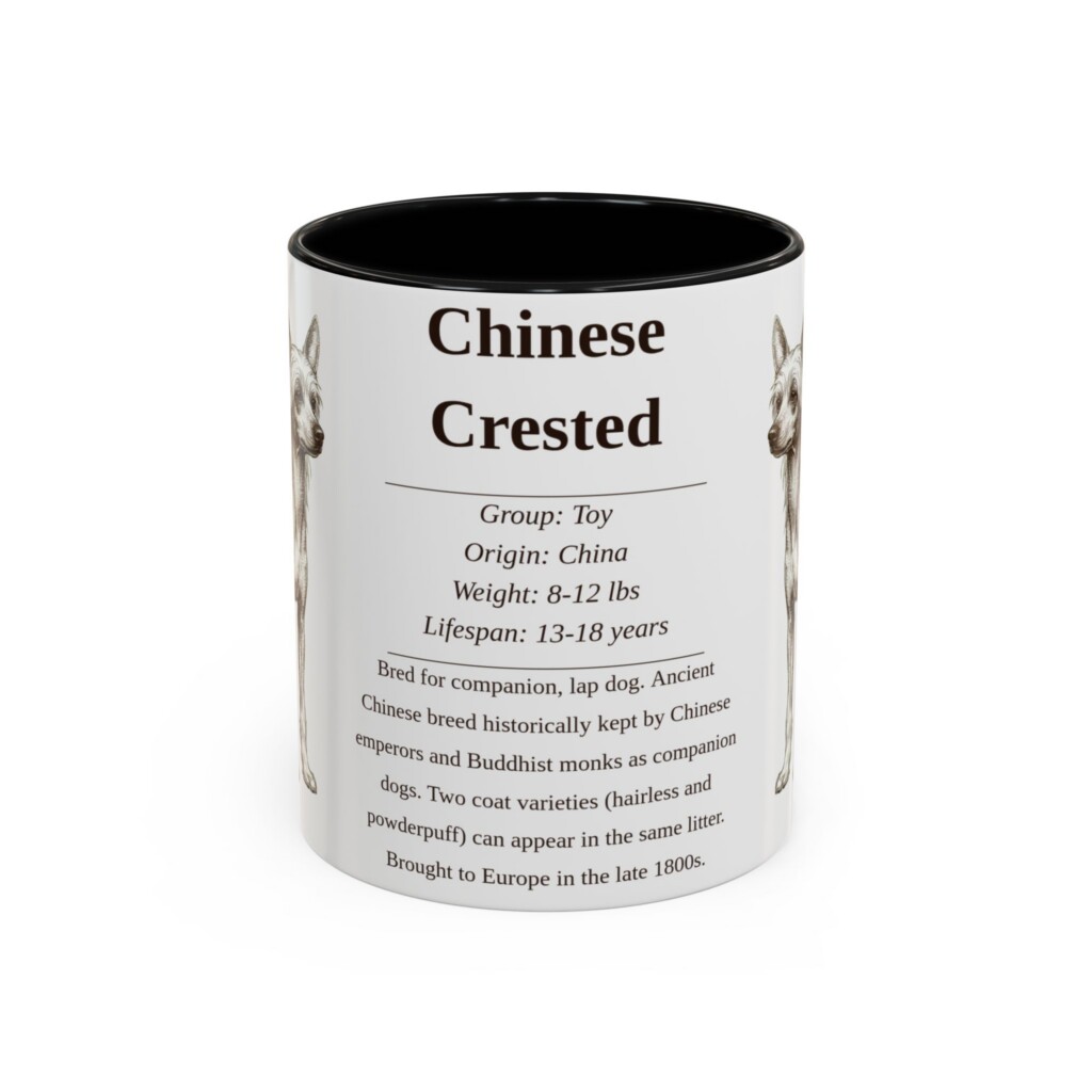 11oz Chinese Crested Mug, Illustrated Dog Breed Facts Coffee Mug, Vintage Dog Keepsake Gift