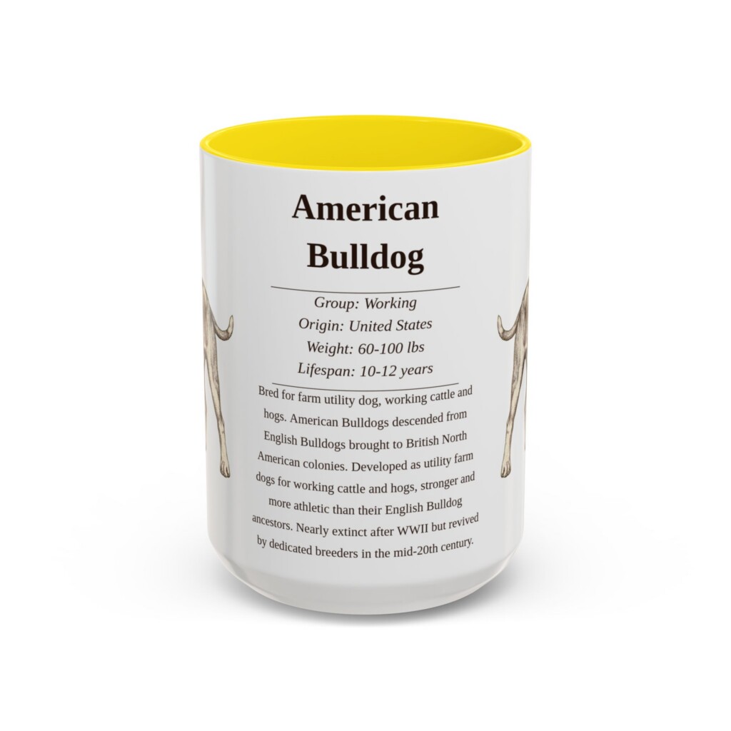 193938003504120559_2048.jpeg 15oz American Bulldog Mug, Illustrated Dog Breed Facts Coffee Mug, Vintage Dog Keepsake Gift
