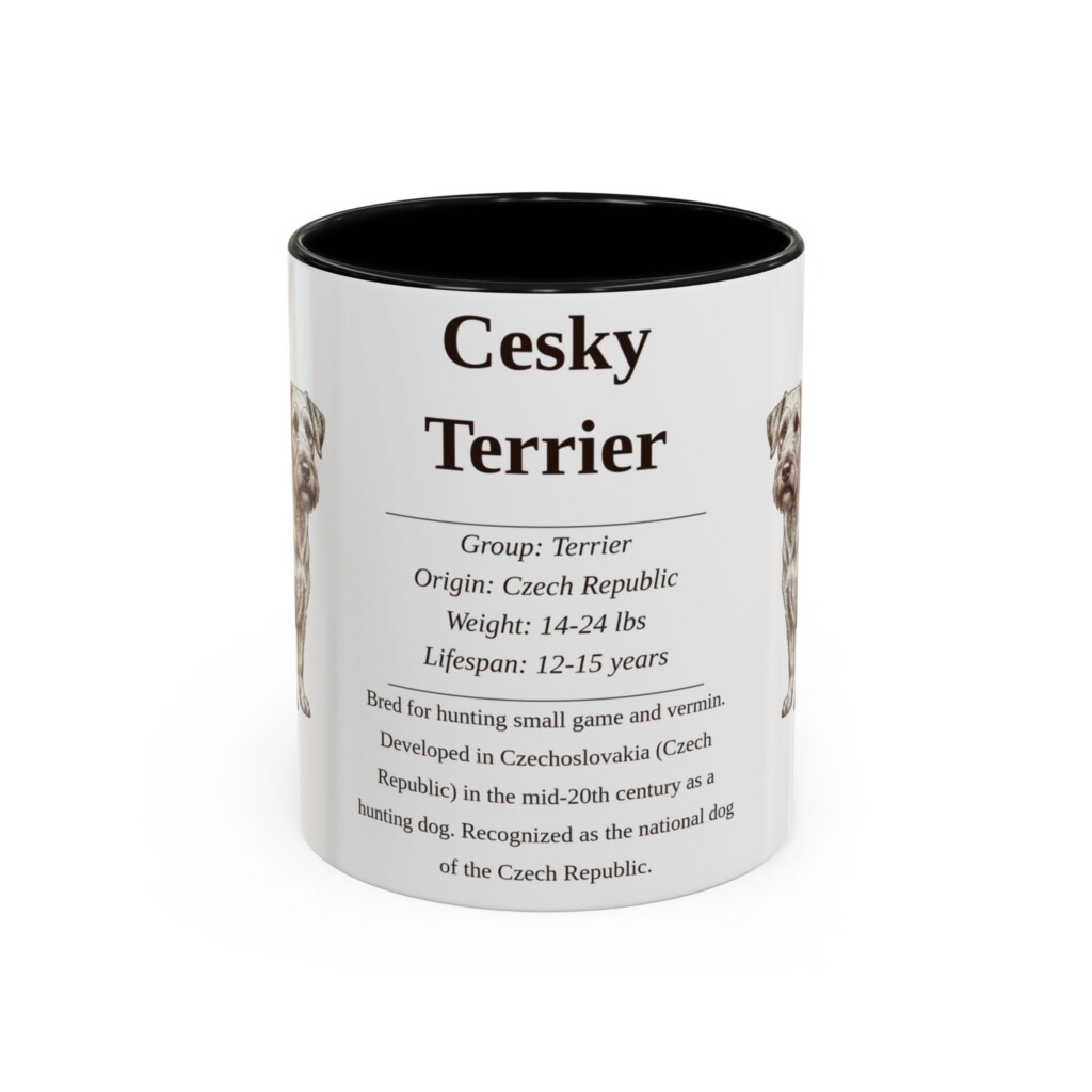 11oz Cesky Terrier Mug, Illustrated Dog Breed Facts Coffee Mug, Vintage Dog Keepsake Gift