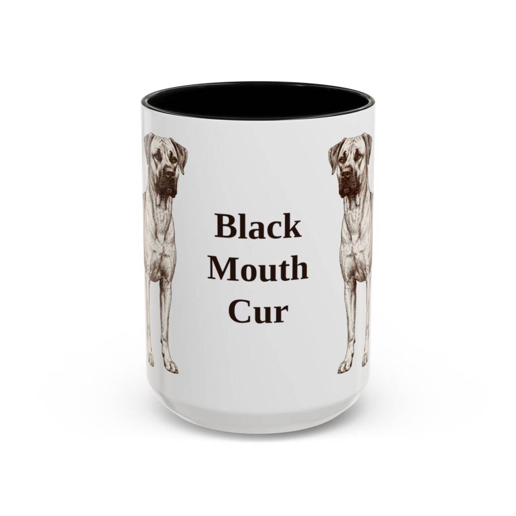 15oz Black Mouth Cur Mug, Vintage Dog Portrait Coffee Mug, Dog Lover Gift