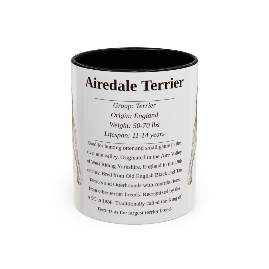 11oz Airedale Terrier Mug, Illustrated Dog Breed Facts Coffee Mug, Vintage Dog Keepsake Gift