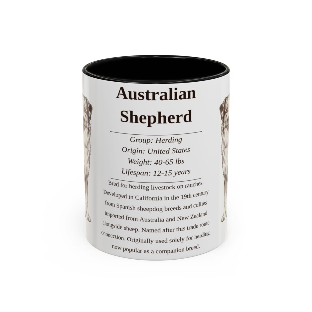 11oz Australian Shepherd Mug, Illustrated Dog Breed Facts Coffee Mug, Vintage Dog Keepsake Gift