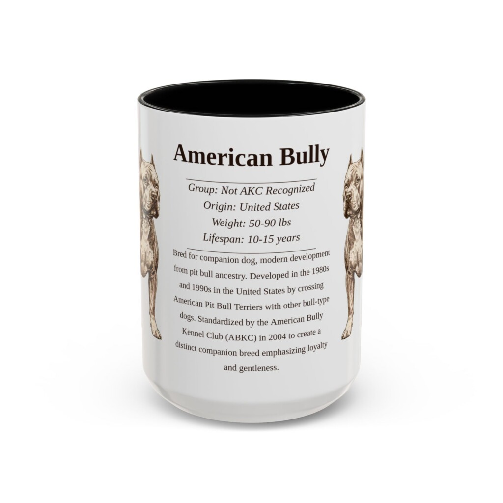 15oz American Bully Mug, Illustrated Dog Breed Facts Coffee Mug, Vintage Dog Keepsake Gift
