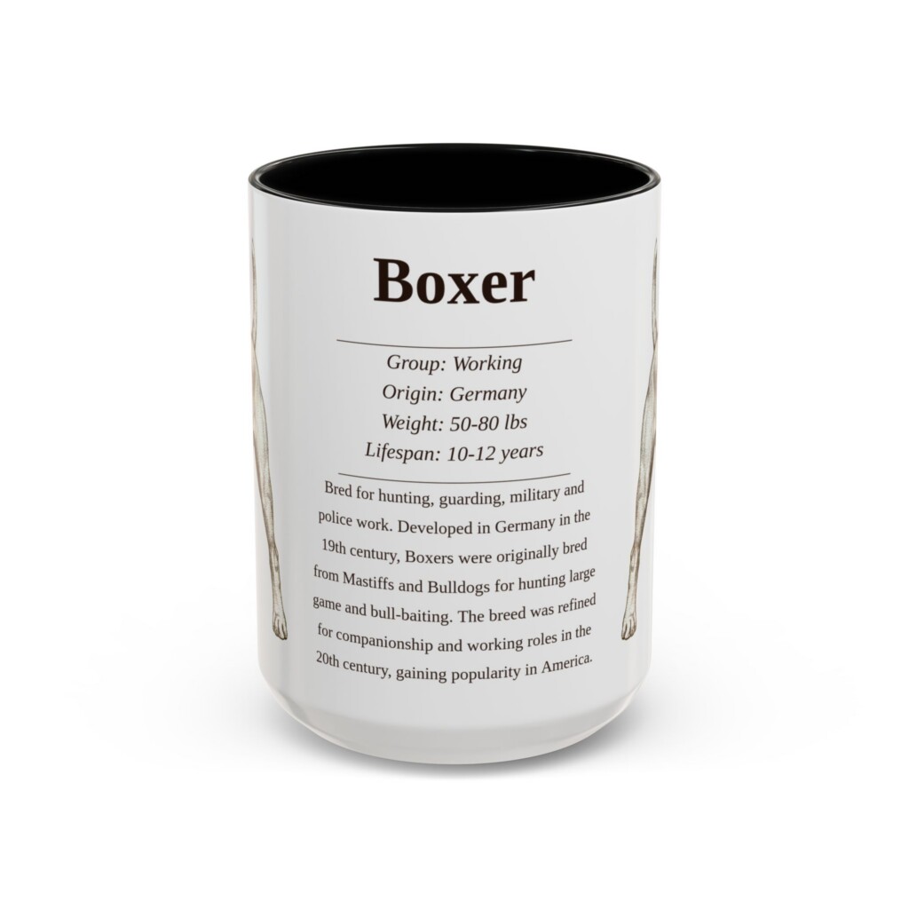 15oz Boxer Mug, Illustrated Dog Breed Facts Coffee Mug, Vintage Dog Keepsake Gift