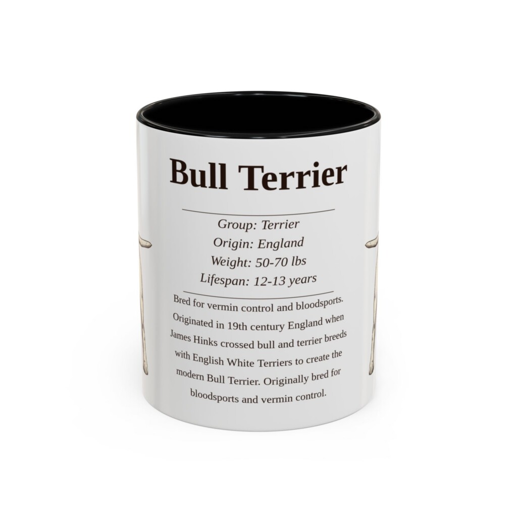 11oz Bull Terrier Mug, Illustrated Dog Breed Facts Coffee Mug, Vintage Dog Keepsake Gift