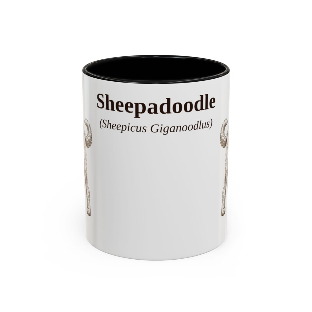11oz Sheepadoodle Latin Mug, Vintage Dog Coffee Mug, Dog Lover Gift