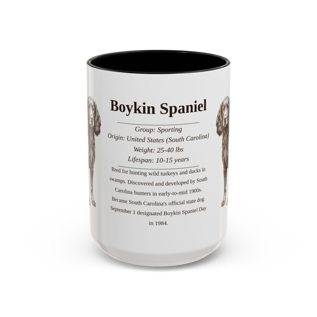 15oz Boykin Spaniel Mug, Illustrated Dog Breed Facts Coffee Mug, Vintage Dog Keepsake Gift