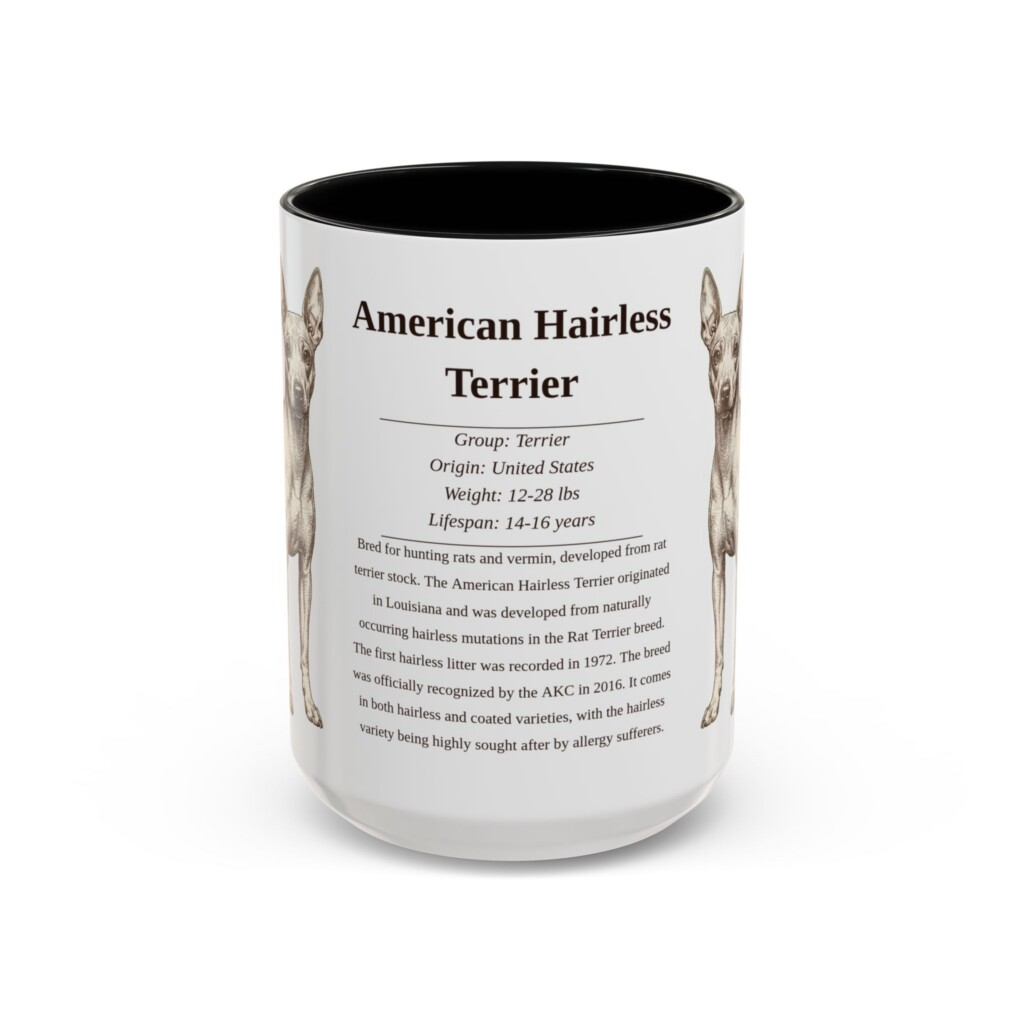 2654018354101372199_2048.jpeg 15oz American Hairless Terrier Mug, Illustrated Dog Breed Facts Coffee Mug, Vintage Dog Keepsake Gift