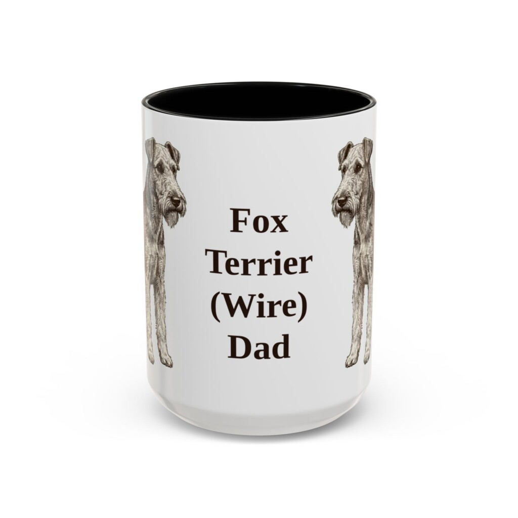 15oz Fox Terrier (Wire) Dog Dad Mug, Vintage Sketch Coffee Mug, Dog Dad Gift
