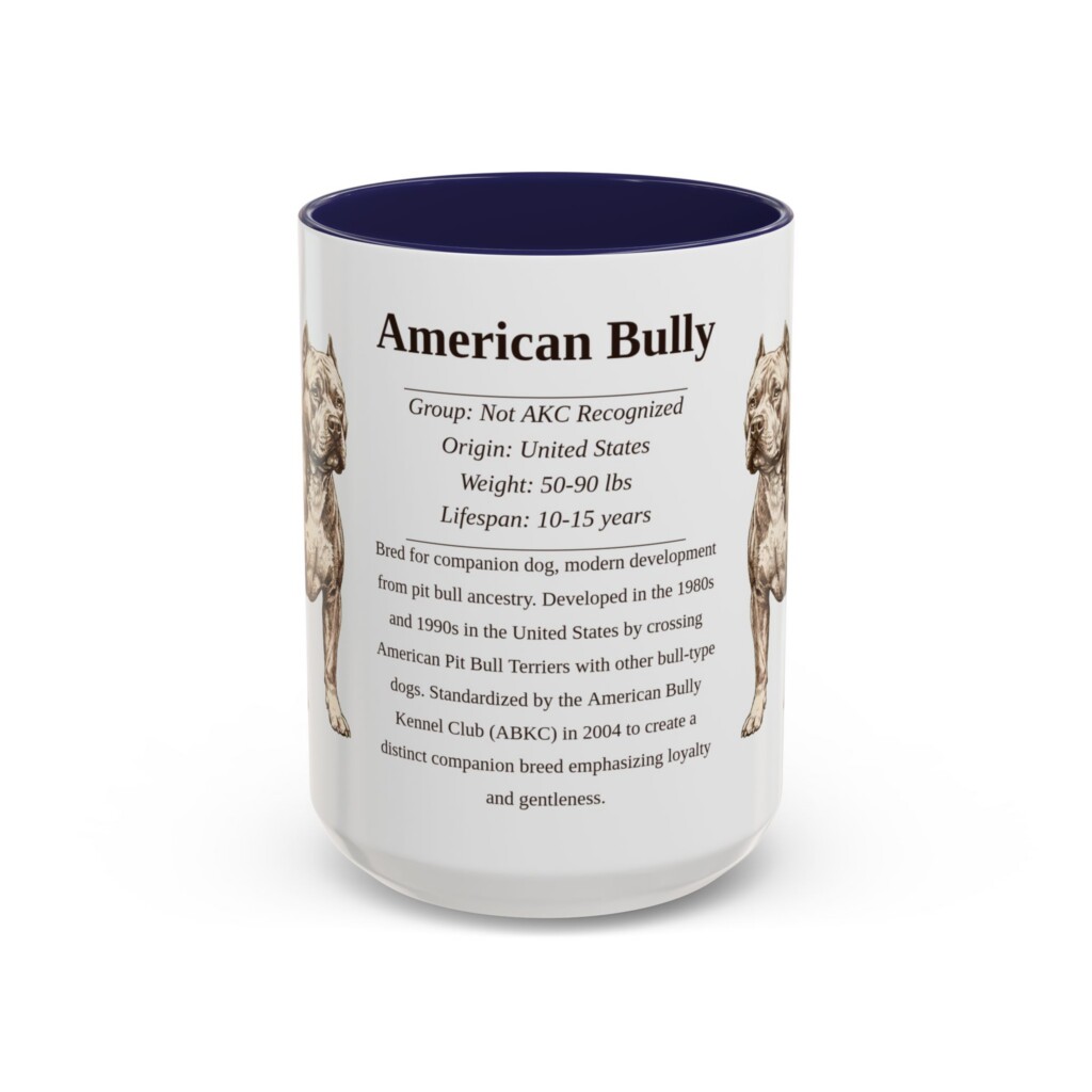 15oz American Bully Mug, Illustrated Dog Breed Facts Coffee Mug, Vintage Dog Keepsake Gift