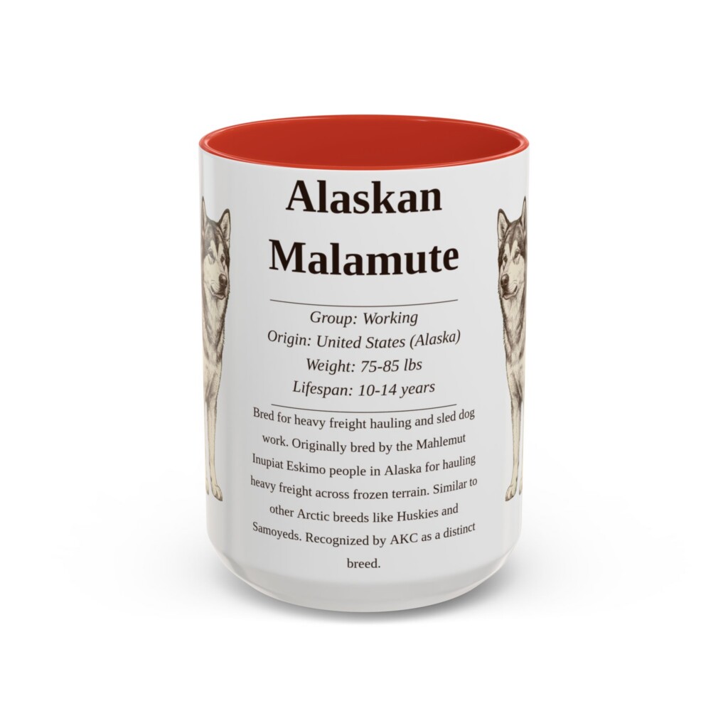 2959275739194121157_2048.jpeg 15oz Alaskan Malamute Mug, Illustrated Dog Breed Facts Coffee Mug, Vintage Dog Keepsake Gift
