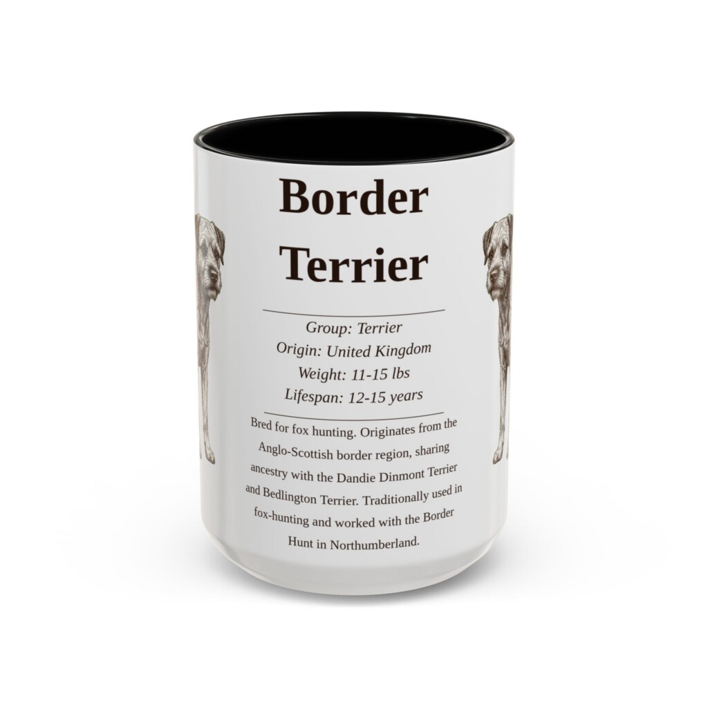 15oz Border Terrier Mug, Illustrated Dog Breed Facts Coffee Mug, Vintage Dog Keepsake Gift