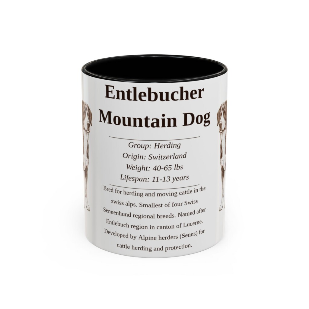 11oz Entlebucher Mountain Dog Mug, Illustrated Dog Breed Facts Coffee Mug, Vintage Dog Keepsake Gift