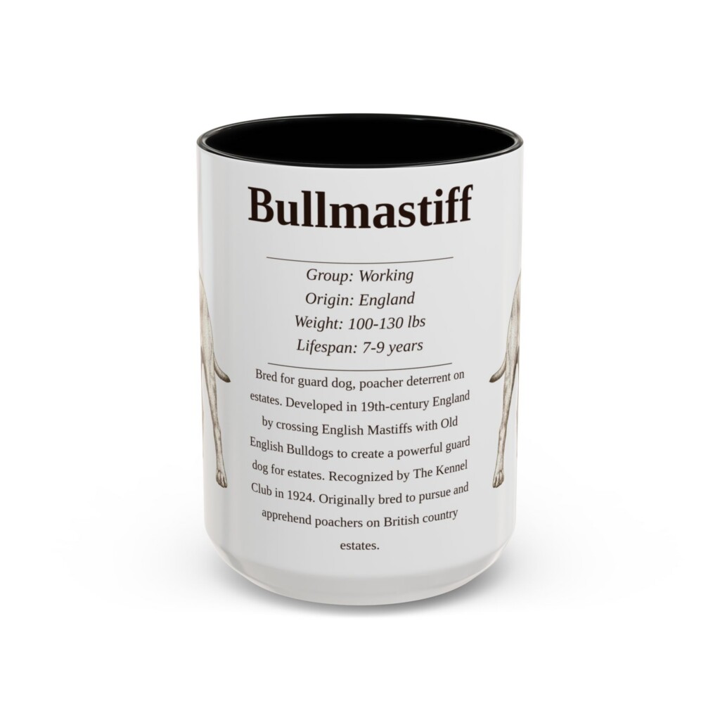 3130171394721795251_2048.jpeg 15oz Bullmastiff Mug, Illustrated Dog Breed Facts Coffee Mug, Vintage Dog Keepsake Gift