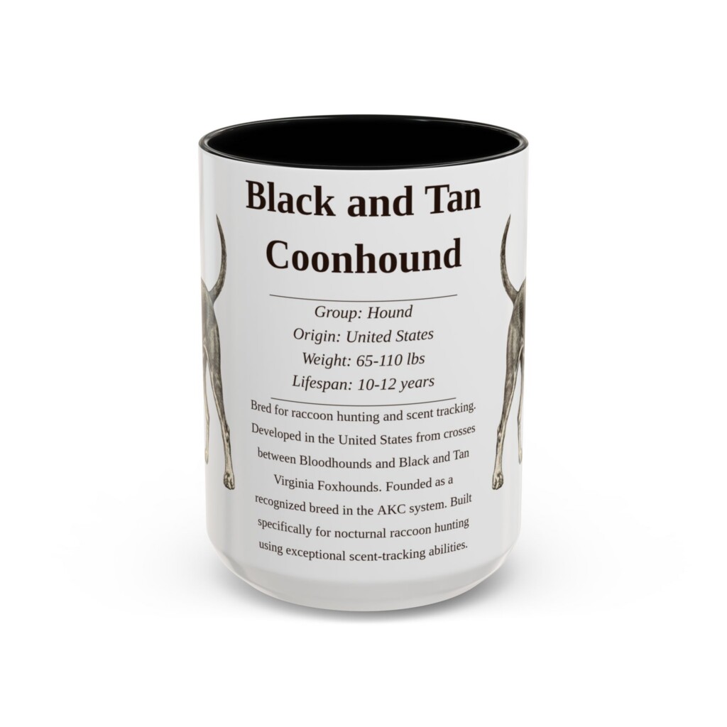 15oz Black and Tan Coonhound Mug, Illustrated Dog Breed Facts Coffee Mug, Vintage Dog Keepsake Gift