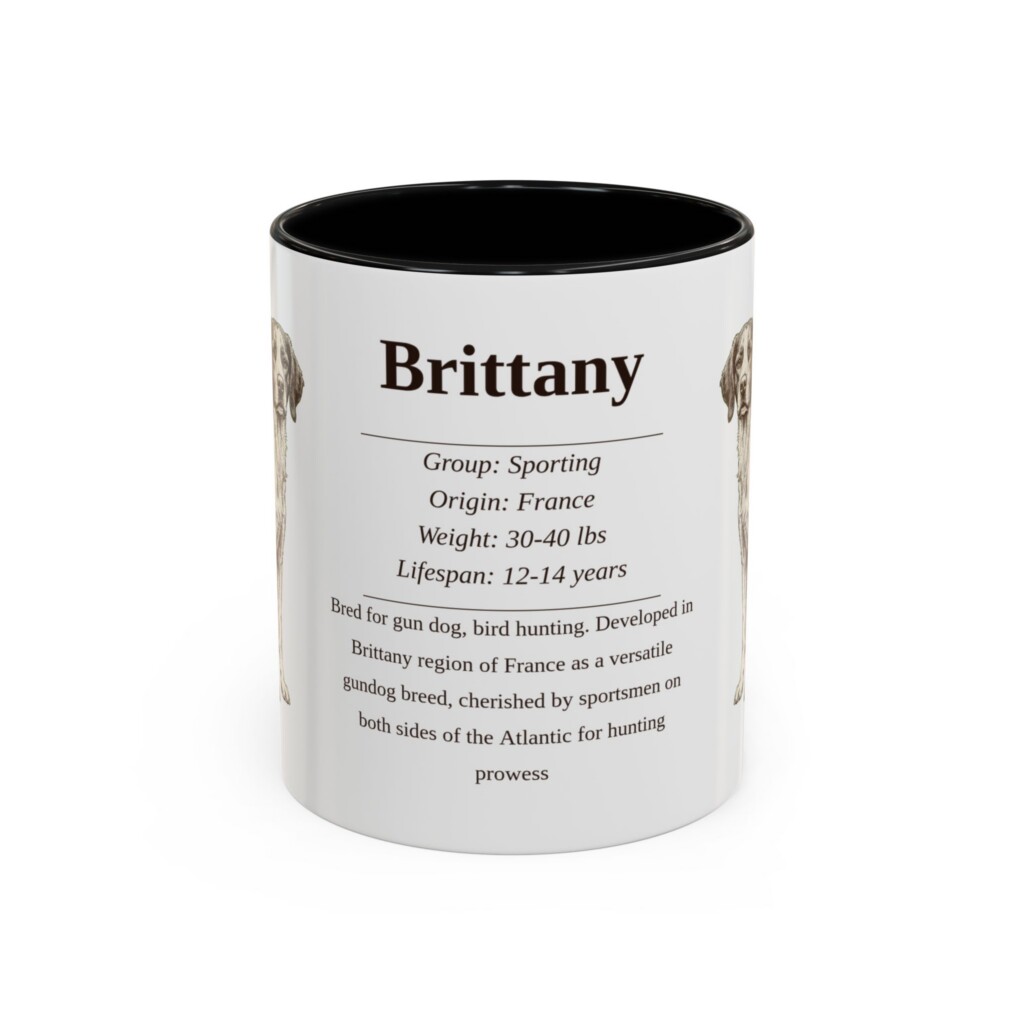 11oz Brittany Mug, Illustrated Dog Breed Facts Coffee Mug, Vintage Dog Keepsake Gift