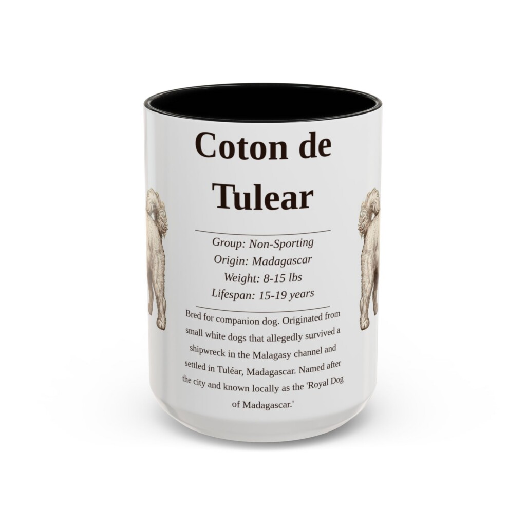15oz Coton de Tulear Mug, Illustrated Dog Breed Facts Coffee Mug, Vintage Dog Keepsake Gift