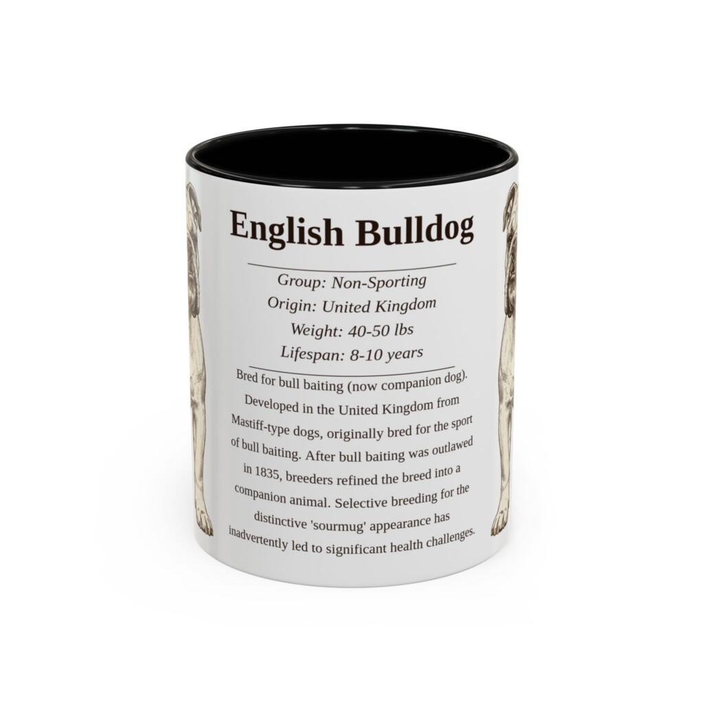 11oz English Bulldog Mug, Illustrated Dog Breed Facts Coffee Mug, Vintage Dog Keepsake Gift