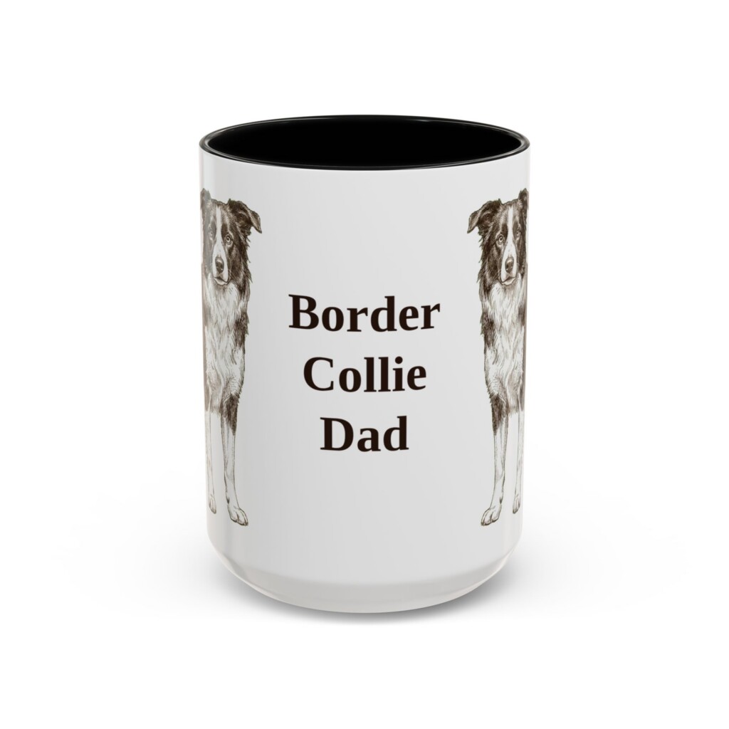 15oz Border Collie Dog Dad Mug, Vintage Sketch Coffee Mug, Dog Dad Gift